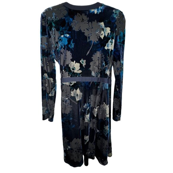 Tommy Hilfiger Floral Wrap Dress‎ Size 8 Navy Blue Grey Sexy Stretch Velvet Cute - Picture 2 of 8